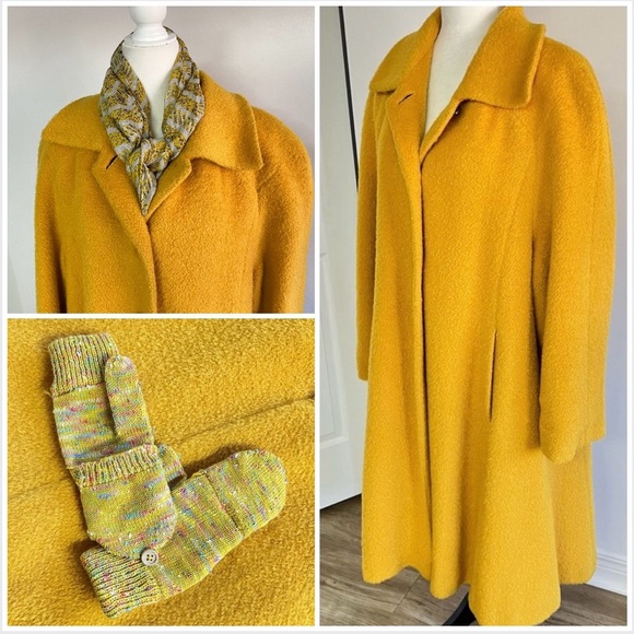 Marisa Minicucci Jackets & Blazers - Set of 3 yellow:retro-50’s swing mohair-wool mix coat w/scarf & flip mitts
